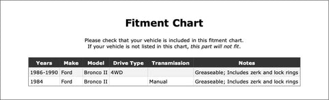 Top Notch Universal Joint For Ford Bronco Ii 84 Through 90 Fits Front Driveshaft At Transfer Case Or Front Axle For Smooth Shifting And Rock Solid Performance fitment chart for Ford Bronco II 1984-1990