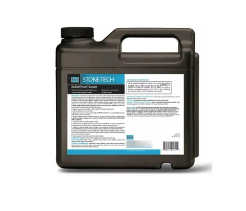 Bulletproof Stone Sealer 1 Gallon Water Based Formula in a black container with label for protecting natural stone surfaces.