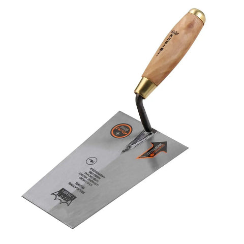Narrow Bucket Pro Grade Heavy Duty Brick Trowel With Wooden Handle Square Tip for Bricklaying 7 Inch 180mm Solid Forged Steel Blade