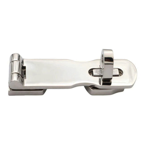 Boat door latch, marine-grade stainless steel with locking lever, side view