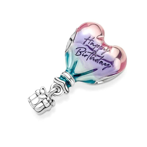 Birthday Hot Air Balloon Charm For Moments Bracelet In Sterling Silver With Multicolor Enamel Finish Gift Box Included Women Jewelry Gift Totally Cute Birthday Accessory For Her, heart-shaped charm