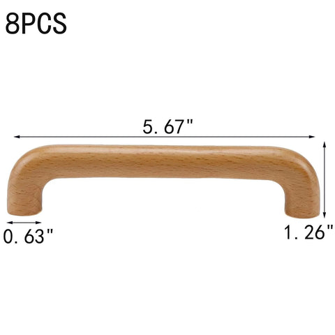 8 Pack Arch Wooden Cabinet Pulls Beech Wood Drawer Handles With Screws, front view showing dimensions in inches, natural finish