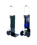 Electric Stair Climber Hand Truck With Silent Brushless Motor And Removable Battery For Warehouse Logistics Distribution. Side view of hand truck with motor.
