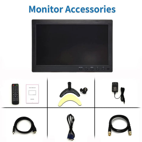 10.1 Inch Portable Security Monitor With 1024x600 HD Display, BNC AV VGA USB Inputs and accessories including cables and remote