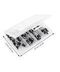 Go To Blind Rivet Kit With Aluminum Mandrel Rivets In Sizes M2.4 M3.2 And M4 120 Pcs Black Aluminum Alloy Set in open box.