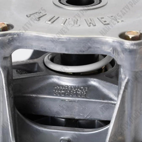 Front close-up of Polaris RZR primary clutch in metallic housing with visible spring