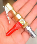Straight Up Slick Lock On Tire Inflator Chuck Quick Release Valve in hand, heavy duty metal nozzle for easy tire maintenance.