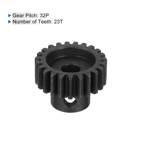 Two Pack Hardened Pinion Gear Set 23T 32P With 5mm Shaft For 1/10 RC Cars Boats Drones Carbon Steel Beefed Up Replacement Gears Premium Grade Quick Fit For Strong Power Transmission In RC Cars Boats And Drones