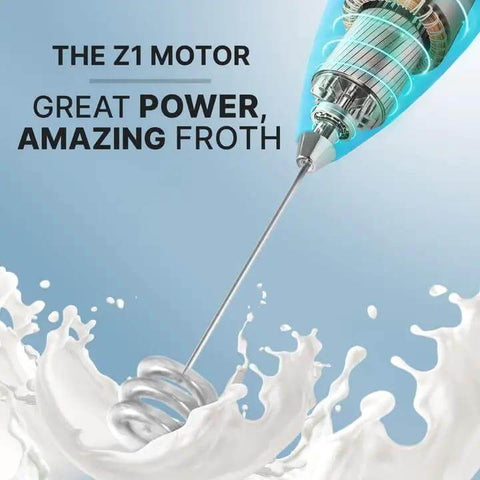 All Star Handheld Milk Frother Electric Drink Mixer Wand For Coffee Lattes Cappuccinos And Hot Cocoa Blends with Z1 motor in action.