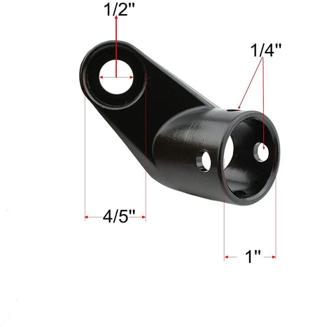 Angled Bike Trailer Coupler For Universal Trailers, Easy Attach For Quick Release And Thru Axle Bikes with measurements for fit.