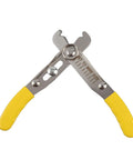 Rugged 5 Inch Wire Strippers And Adjustable Cutting Pliers With Cushioned Rubber Grip Handles Snips Through Cable Smooth As Butter, showing yellow rubber grips and stainless steel construction.