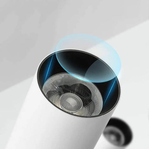 DJVHSRI Recessed Lighting Housing Trim Kits 10W Led Adjustable Aluminum Downlight close-up view of lens and reflector.