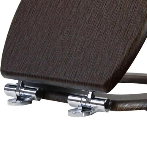 Premium White Wooden Toilet Seat Cover With Smooth Ride Soft Close Hinge And Polished PVC Veneer Shell close-up view of hinge and surface.