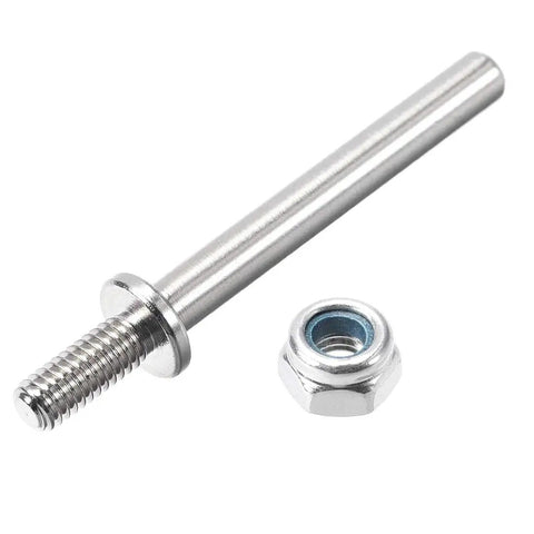 RC Airplane Landing Gear Steel Drive Shaft Axle Set 5 32nd Inch Diameter By 1.7 Inch Length With Nuts, close-up of one axle with nut