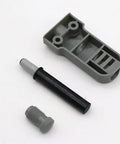 Silent Slam Free Cabinet Door Stoppers And Damper components including a gray housing, black rod, and gray cap for easy installation.