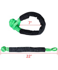 Four Pack One Half Inch Green Synthetic Soft Shackle Rope With Protective Sleeve and dimensions for off road recovery