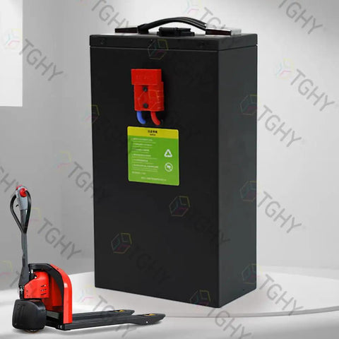 Heavy Duty 24 Volt 20AH Electric Stacker Truck Battery Pack With Smart Bms Protection For Long Life Cycles And Fast Charging Action, black battery with connectors.