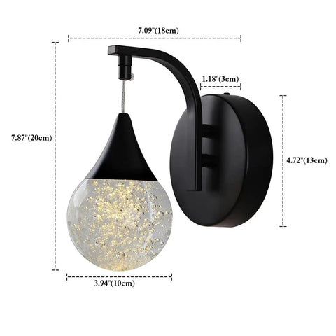 Crystal Bubble Wall Sconce With Dimmable LED 5W, 3300K Warm White, Matte Black Finish, dimensions displayed for sleek design