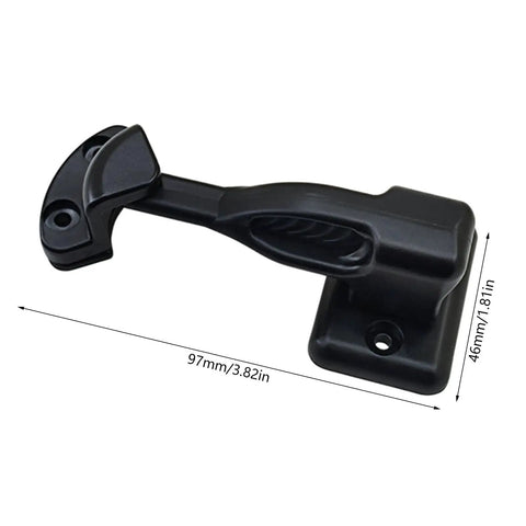T-Shaped Car Door Holder Retainer Baggage Catch Latches Keep Doors Open Secure For Motorhomes Cars And Yachts With Easy Nylon ABS Installation No Tools Needed, black nylon latch with dimensions shown.