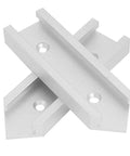 Heavy Duty 4 Pack Aluminum T Track Connectors For Router Table Miter Jig Slot Cross Points Plus Intersection Fixtures To Upgrade Your Woodworking Setup Today, close-up of two aluminum track connectors.