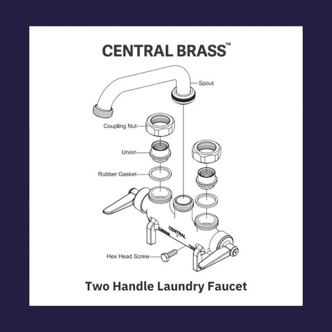 Two Handle Laundry Faucet Built To Last Tough As Nails Rough Brass Wall Mounted With 6 Inch Reach Tube And Swivel Spout diagram