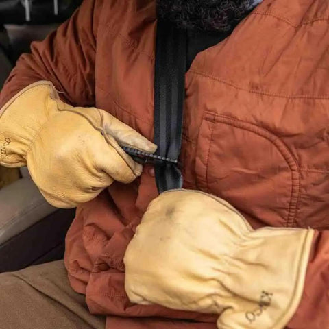 Person using Pocket Size Seatbelt Cutter Escape Tool With Lanyard Hole And Glass Breaker One Hand Deployment 420HC Steel Hook Knife