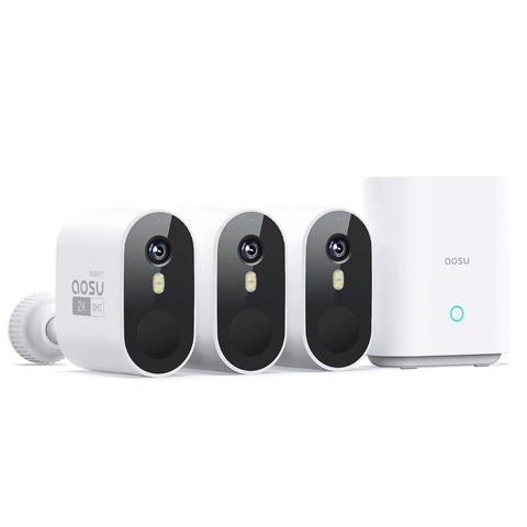 3-pack 2K Add-On Camera For WirelessCam And SolarCam with aosuBase, ultra-wide 166° FOV, night vision with spotlight