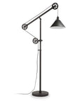Tall Pulley System Floor Lamp With Metal Shade In Blackened Bronze Finish Adjustable Arc Lighting For Home Office Living Room Or Bedroom Mid Century Modern Style With Dope Industrial Vibe