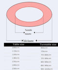 Flawless Finish Tempered Glass Lazy Susan And Smooth Gliding Rotating Serving Tray size chart showing turntable and table diameters.