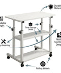 Height Adjustable Standing Desk With Rock Solid Swivel Casters And Sturdy Mobile Computer Workstation featuring adjustable height and rolling wheels.