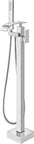 Freestanding Bathtub Faucet Floor Mount Tub Filler Waterfall Spout With Handheld Shower Mixer Taps High Flow 1.21 Gpm slick design