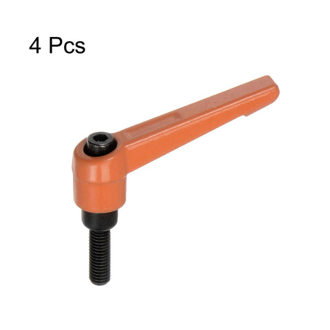 4 Pack Adjustable Clamping Lever Handles M6 X 20mm Male Thread With 50mm Levers 3mm Hex Socket Aluminum Alloy Orange Finish Knobs