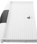 Slick Under Desk Keyboard Tray With Smooth Slide Out Drawer And Ergonomic Wrist Rest, flat surface with ribbed design and black handle.
