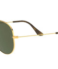 Unisex Outdoorsman II Aviator Sunglasses with gold frame and G fifteen green lenses, side view showing durable metal construction