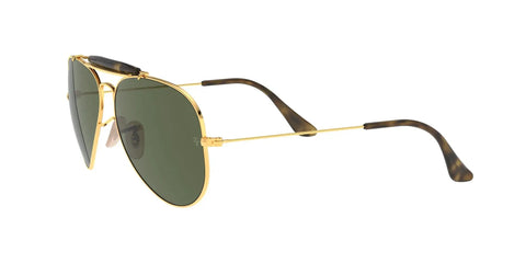 Unisex Outdoorsman II Aviator Sunglasses with gold frame and G fifteen green lenses, side view showing durable metal construction