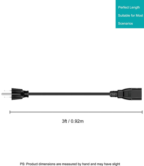 3 Prong Power Cord For 3 Feet AC SVT 18AWG C13 To NEMA 5-15P UL Listed Replacement Cord For Electric Pressure Cookers, Rice Cookers