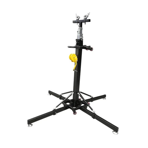 Heavy Duty Truss Tower Lift Six Meter Portable Mast With T Bar features a sturdy black aluminum frame and a lifting pulley system.