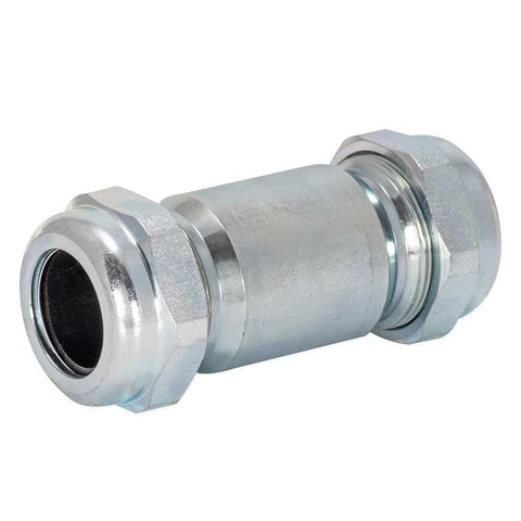 Side view of galvanized steel compression coupling, 3/4 in IPS, 4-1/8 in long