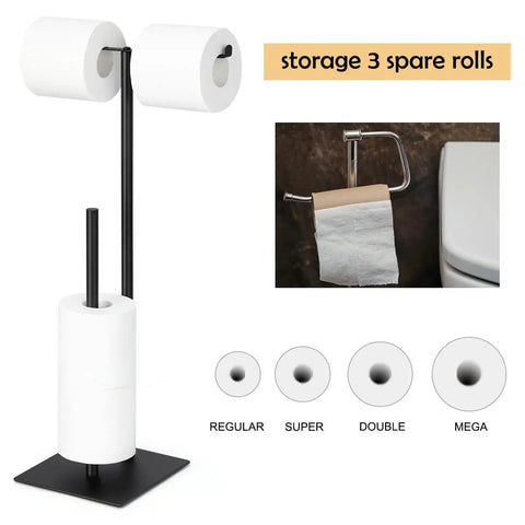 Free Standing Toilet Paper Holder For Bathroom In Black Finish, Sturdy Stainless Steel Base, 22.8 Inch Tall, Easy Move Roll Holder