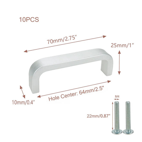 10 Piece Modern Silver Square Arch Cabinet Pull Handles Set In Aluminium Alloy Wire Finish 2.5 Inch Hole Center 64mm