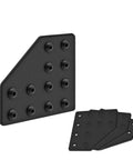 8 Piece Pro Grade T Corner Brackets For 2040 3060 Aluminum Extrusion Frame Building With Heavy Duty Nuts And Screws. Black plates and connectors.