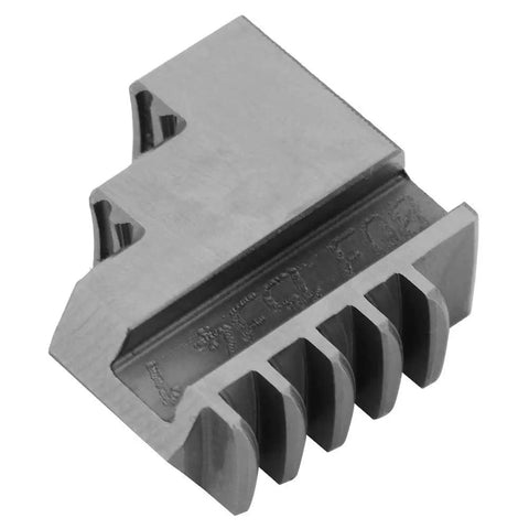 Precision Tuned Three Piece K1180 Self Centering Three Jaw Lathe Chuck Set For Metal Machining and Woodworking Shops close-up view of steel jaw.