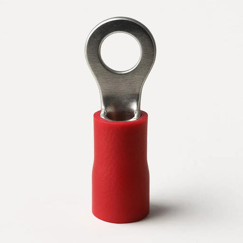 Insulated Ring Terminals For Electrical Crimp Connectors, Red 100 Pack, Fits 22 To 16 AWG Wire, Stud Size 6 To 8, Easy Crimp