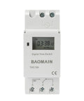 Front view of 12V Digital Programmable Timer Switch With 16A SPDT Relay For Home Auto And Light Industrial Setups Weekly Scheduling AC DC Input Reliable Power Timer with LCD and screw terminals