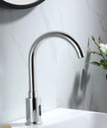 Touchless Chrome Faucet For Kitchen And Bathroom With Infrared Sensor, Automatic Water Flow, Anti Splash Technology, shown installed on counter