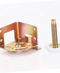 Rock Solid Adjustable Cabinet Levelers With Swivel Floor Cups For Tables And Workbenches Custom Height Design Makes Setup Hella Quick And Keeps Floors Totally Scratch Free In Rose Gold Steel Four Pack showing a swivel cup and adjustable foot.