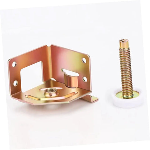 Rock Solid Adjustable Cabinet Levelers With Swivel Floor Cups For Tables And Workbenches Custom Height Design Makes Setup Hella Quick And Keeps Floors Totally Scratch Free In Rose Gold Steel Four Pack showing a swivel cup and adjustable foot.