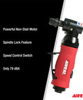 Pneumatic Angle Die Grinder With Spindle Lock And 0.75 HP Non-Stall Motor, 18,000 RPM, Quiet Tuned Exhaust, ergonomic composite handle