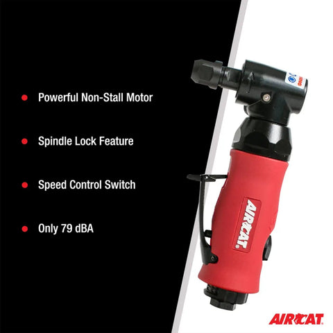 Pneumatic Angle Die Grinder With Spindle Lock And 0.75 HP Non-Stall Motor, 18,000 RPM, Quiet Tuned Exhaust, ergonomic composite handle