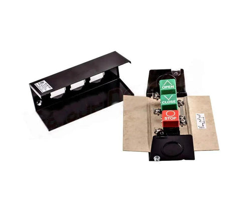 Rugged Commercial Garage Door Opener With Three Button Wall Mount Control Station Running Butter Smooth For Your Warehouse. Control panel with buttons.